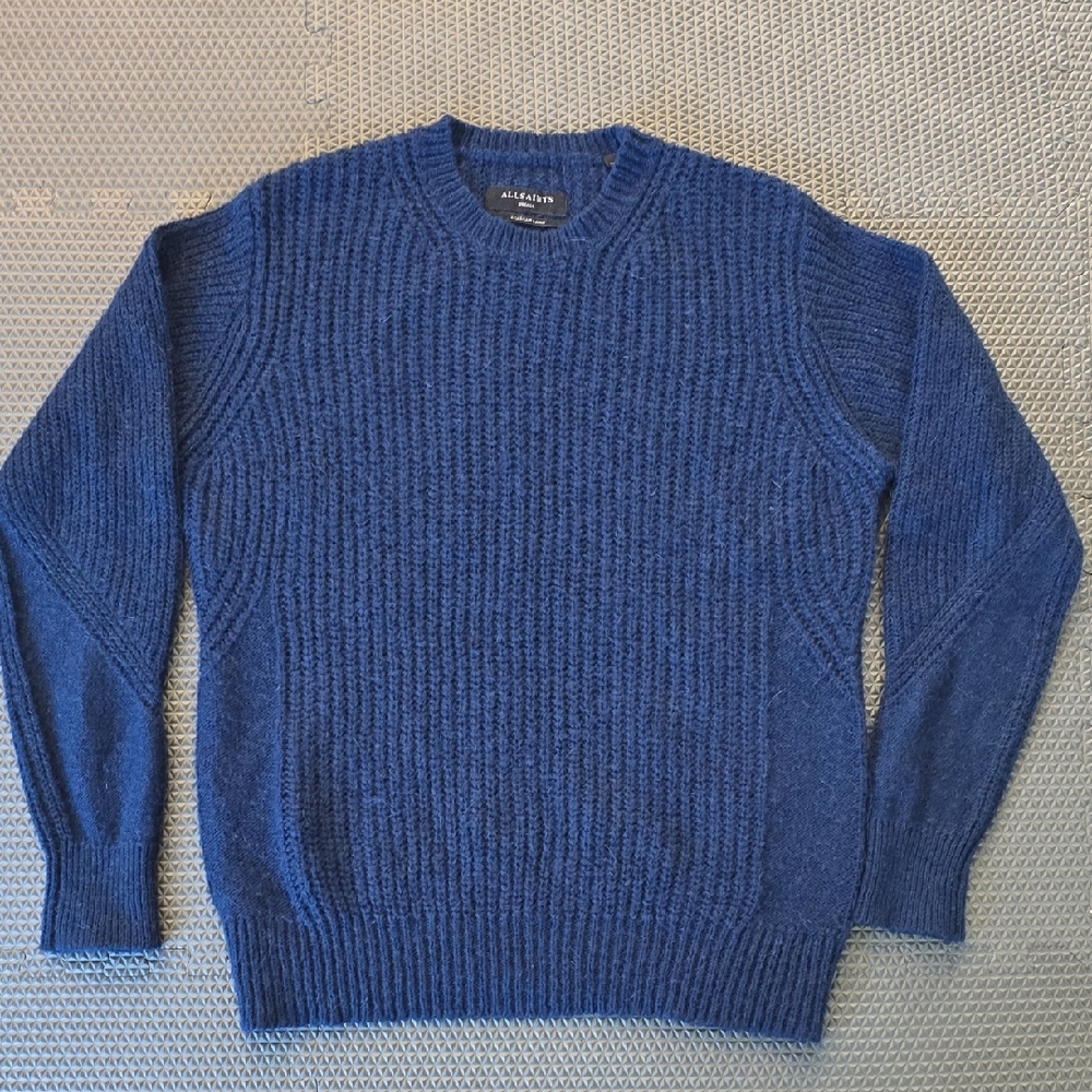 All Saints Men's Deep Blue Crewneck Sweater
